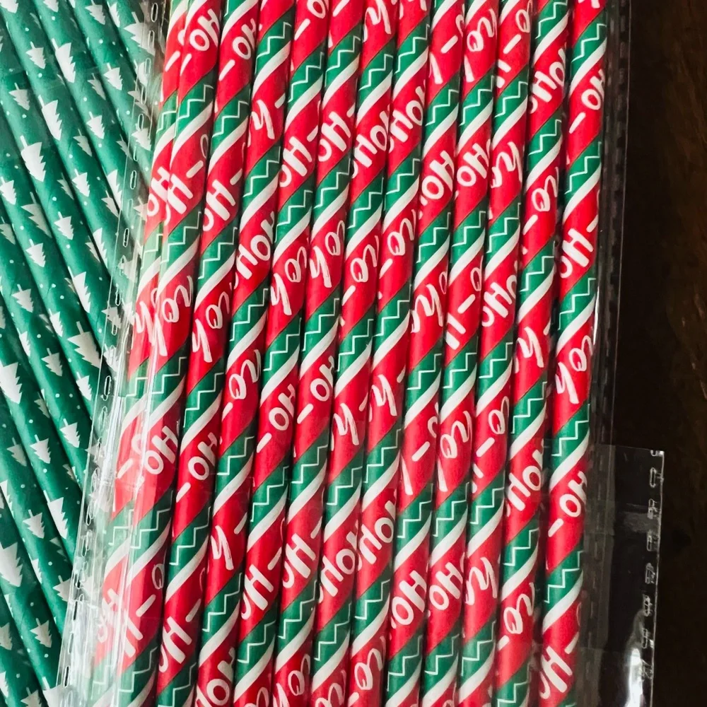 Christmas Festive Red and Green Striped Straws